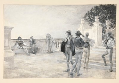 Baltazar śpiewa: autorstwa Edwin Austin Abbey