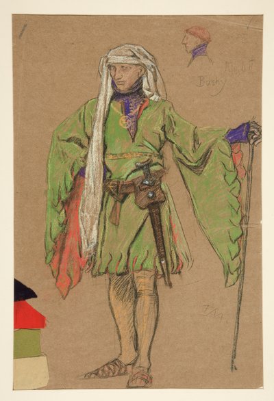 Krzaczasty, szkic kostiumu dla króla Ryszarda II autorstwa Edwin Austin Abbey