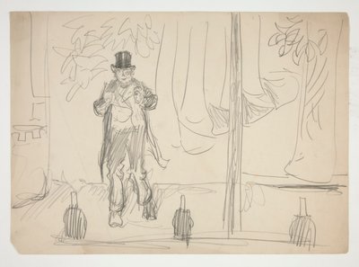 Kreskówka aktora na scenie(?) - niezidentyfikowana ilustracja autorstwa Edwin Austin Abbey