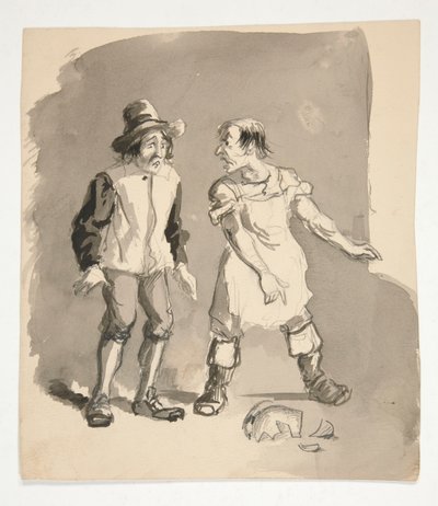 Kreskówka dwóch mężczyzn i potłuczonego garnka autorstwa Edwin Austin Abbey