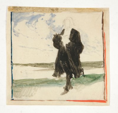Zamaskowany mężczyzna w krajobrazie - niezidentyfikowana ilustracja autorstwa Edwin Austin Abbey