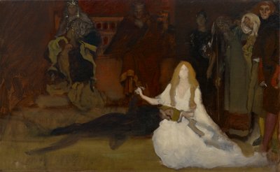 Studium kompozytorskie do Sceny zabawowej w Hamlecie, akt III, scena II autorstwa Edwin Austin Abbey