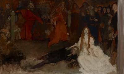 Studium kompozytorskie do Sceny zabawowej w Hamlecie, akt III, scena II autorstwa Edwin Austin Abbey