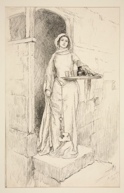 Wejdź do Mistress Anne Page z winem - Akt I, Scena I, Wesołe Żony z Windsoru autorstwa Edwin Austin Abbey