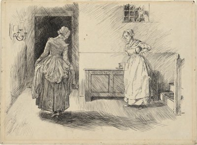Wchodzi pani Hardcastle i pokojówka, studium dla Olivera Goldsmitha autorstwa Edwin Austin Abbey