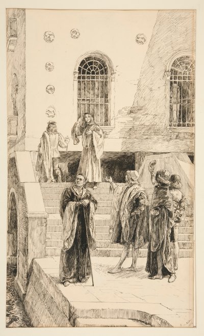 Exuent Salarino i Salanio, z aktu I, scena i, kupiec wenecki autorstwa Edwin Austin Abbey