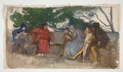Postacie siedzące na ławce na świeżym powietrzu autorstwa Edwin Austin Abbey