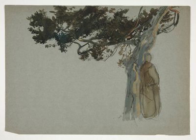 Postacie stojące pod drzewem - (niezidentyfikowana ilustracja) autorstwa Edwin Austin Abbey