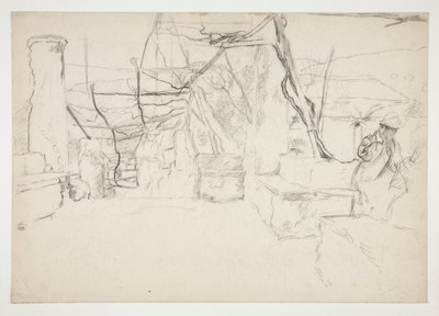 Postacie spacerujące wśród starych ruin(?) - (niezidentyfikowana ilustracja) autorstwa Edwin Austin Abbey