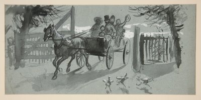 Grupa ludzi w otwartym koszyku - (niezidentyfikowana ilustracja) autorstwa Edwin Austin Abbey
