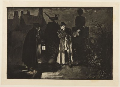 Ilustracja do „She Stoops to Conquer” Goldsmitha: „Mylę się albo słyszałem głosy” autorstwa Edwin Austin Abbey