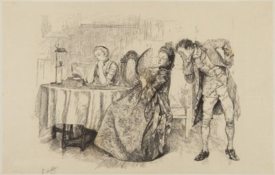 Ilustracja do She Stoops to Conquer Goldsmitha: „Dlaczego więc nie powiesz jej tego od razu?” autorstwa Edwin Austin Abbey