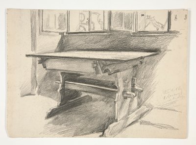 Studium wewnętrzne: Rothenburg, studium gotyckiego stołu autorstwa Edwin Austin Abbey