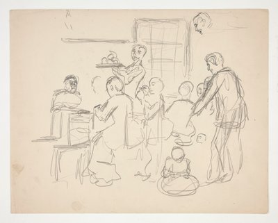 Scena wnętrza restauracji (?) - niezidentyfikowana ilustracja autorstwa Edwin Austin Abbey