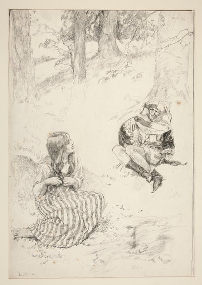 Błazen i kobieta, szkic do The Daffodil Song autorstwa Edwin Austin Abbey