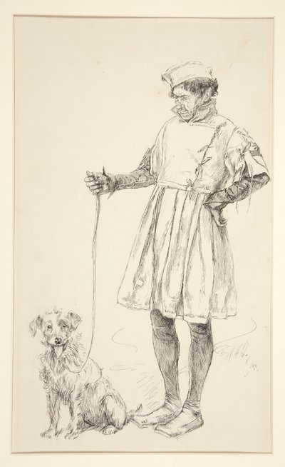 Wrona i jego pies, z aktu IV, scena IV, Dwóch dżentelmenów z Werony autorstwa Edwin Austin Abbey