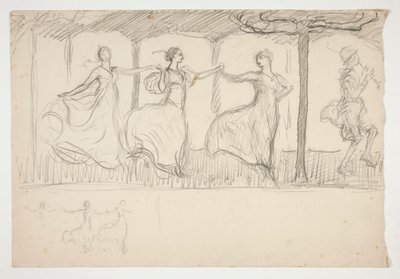 Linia kobiet tańczących - (niezidentyfikowana ilustracja) autorstwa Edwin Austin Abbey