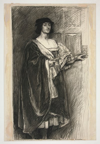 Mężczyzna w stroju renesansowym - (niezidentyfikowana ilustracja do sztuki Szekspira?) autorstwa Edwin Austin Abbey