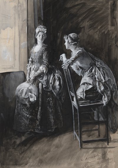 Panna Neville i panna Hardcastle, ilustracja dla Olivera Goldsmitha autorstwa Edwin Austin Abbey