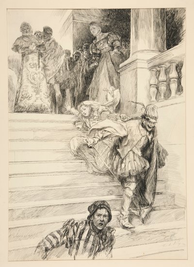 Petruchio odrzuca swoją narzeczoną, z aktu III, scena ii, Poskromienie złośnicy autorstwa Edwin Austin Abbey