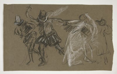 Petruchio ciągnący Katharinę z Poskromienie złośnicy (recto); Szkic postaci siedzącej (verso) autorstwa Edwin Austin Abbey