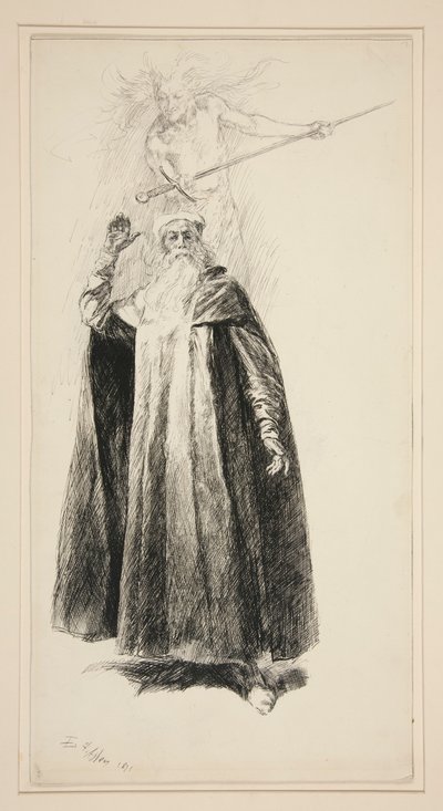 Prospero i Ariel, ilustracja do aktu V, scena i, Burza autorstwa Edwin Austin Abbey