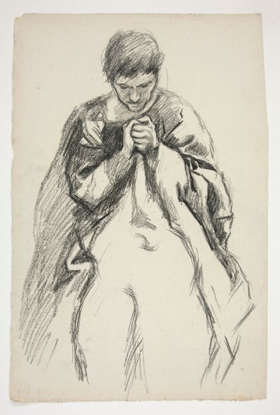 Postać w szacie, modląca się: studium do serii murali The Quest of the Holy Graal w Bibliotece Publicznej w Bostonie autorstwa Edwin Austin Abbey