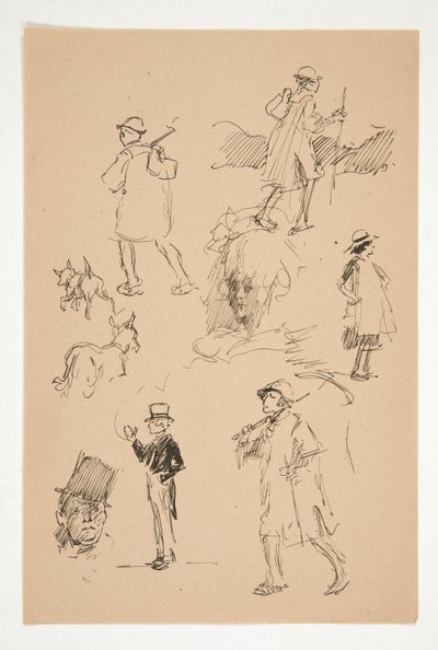 Arkusz szkiców postaci wiejskich autorstwa Edwin Austin Abbey