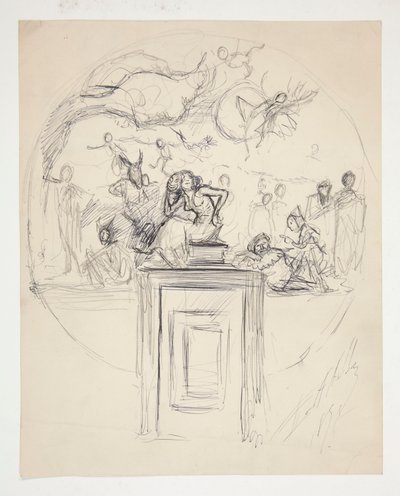 Szkic do muralu nad ościeżem drzwiowym - niezidentyfikowany autorstwa Edwin Austin Abbey