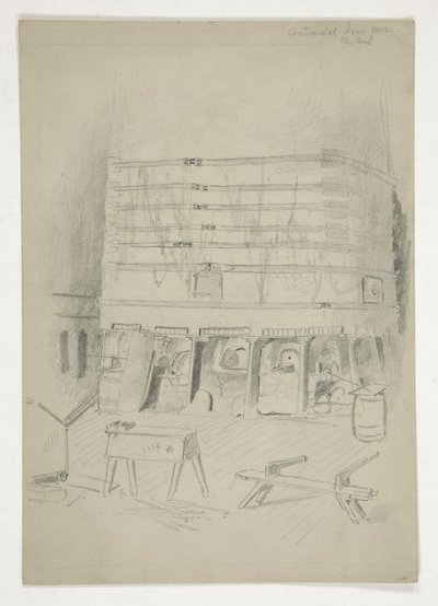 Szkic Kontynentalnej Huty Żelaza(?) [wnętrze industrialne] autorstwa Edwin Austin Abbey