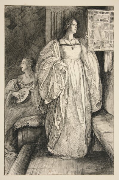 Szkic damy, ilustracja dla autorstwa Edwin Austin Abbey