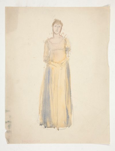 Szkic kobiety (ubranej na żółto) - studium kostiumu do spektaklu? autorstwa Edwin Austin Abbey