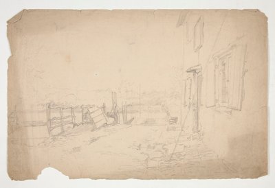 Szkic zewnętrznej części wiejskiego domu autorstwa Edwin Austin Abbey