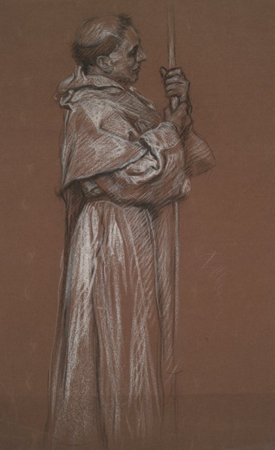 Stojąca postać mnicha, studium dla muralu w autorstwa Edwin Austin Abbey
