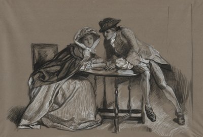 Nauka. Pani i Pan w rozmowie przy stole autorstwa Edwin Austin Abbey