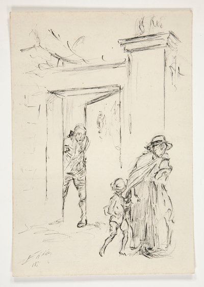 Studium dla .1208 - ilustracja dla Olivera Goldsmitha autorstwa Edwin Austin Abbey