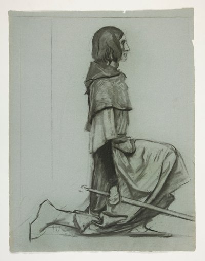 Studium do The Key to the Castle, z The Quest of the Holy Graal (seria piętnastu obrazów dla Biblioteki Publicznej w Bostonie, ukończona w 1901) autorstwa Edwin Austin Abbey