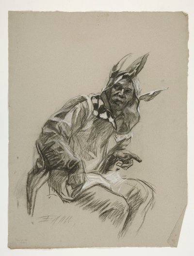 Study of Jester (niewykorzystany), dla Quest of the Holy Graal (seria piętnastu obrazów dla Biblioteki Publicznej w Bostonie, ukończona w 1901) autorstwa Edwin Austin Abbey