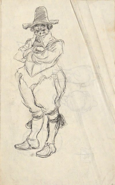 Studium człowieka w XVII w. Strój holenderski - niezidentyfikowany. Studia na odwrocie autorstwa Edwin Austin Abbey