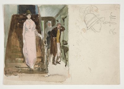 Studium wnętrza: para przygotowuje się do wyjścia na wieczór autorstwa Edwin Austin Abbey