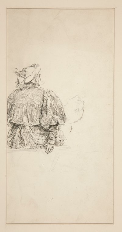 Studium pleców siedzącego mężczyzny w stroju z XV wieku, do sceny szekspirowskiej. autorstwa Edwin Austin Abbey