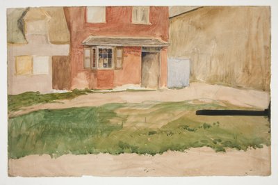 Studium zewnętrza budynku z czerwonej cegły autorstwa Edwin Austin Abbey