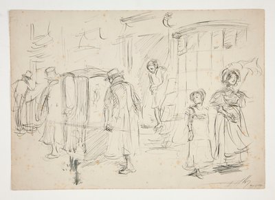Studium sceny ulicznej z lektykiem. autorstwa Edwin Austin Abbey