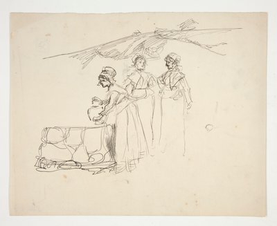 Trzy kobiety przy studni - niezidentyfikowana ilustracja autorstwa Edwin Austin Abbey
