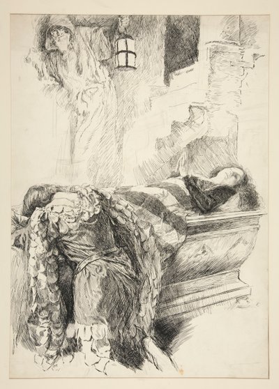 Scena grobowa - Romeo znajduje Julię, od Romea i Julii autorstwa Edwin Austin Abbey