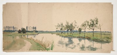 Drzewa wzdłuż brzegu rzeki autorstwa Edwin Austin Abbey