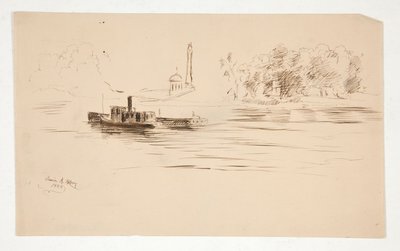 Holownik pchający barkę na rzece autorstwa Edwin Austin Abbey