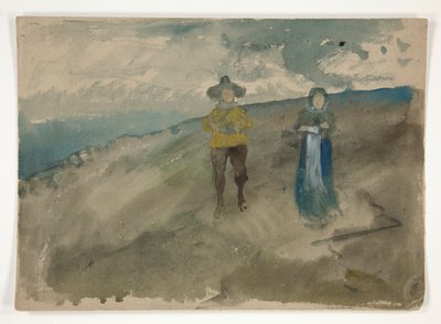 Dwie postacie w krajobrazie (recto); Studium Człowieka autorstwa Edwin Austin Abbey