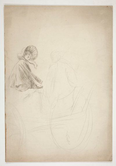 Dwie postacie siedzące na wózku - (niezidentyfikowana ilustracja) autorstwa Edwin Austin Abbey