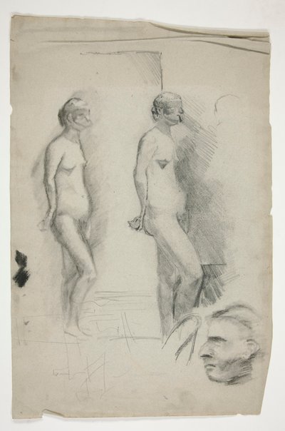 Dwa szkice nagiej modelki i jednego mężczyzny autorstwa Edwin Austin Abbey